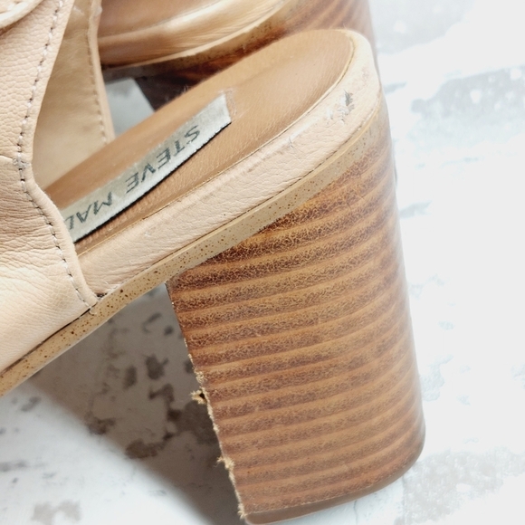 Steve Madden Nonstp Natural Leather Slip On Peep Toe Block Heel Booties O68 - Picture 12 of 13